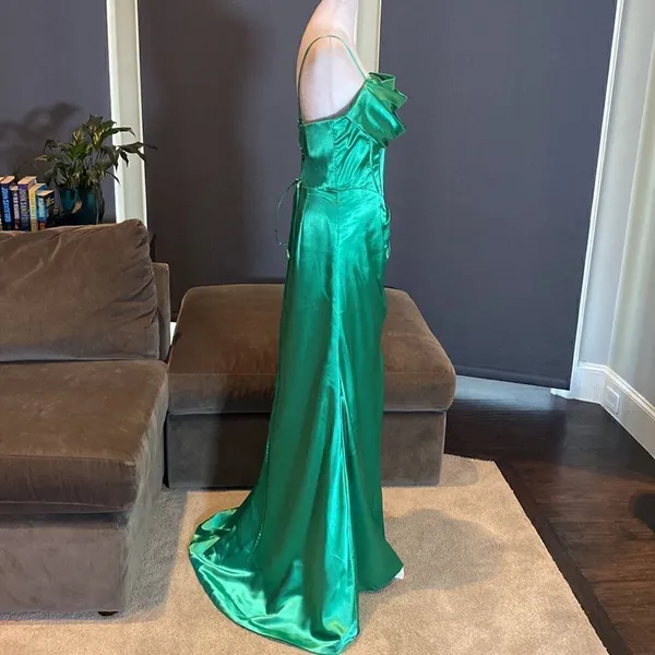 Women’s Green Full Length Prom Dress Criss Cross Straps Leg Slit Size 10 *READ - Image 3