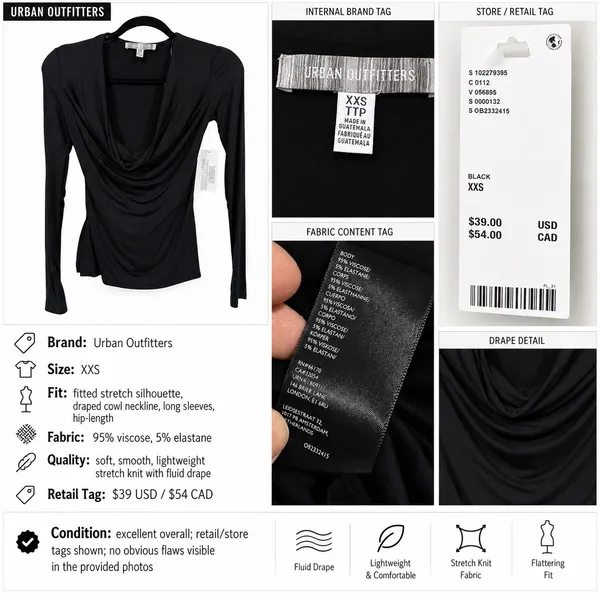 654 Urban Outfitters Black Cowl Neck Top XXS NWT - Image 13