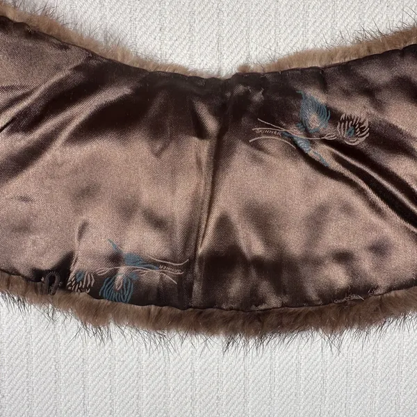Vintage Brown Fur Stole Shawl Wrap Scarf Satin Lined Formal - Image 14