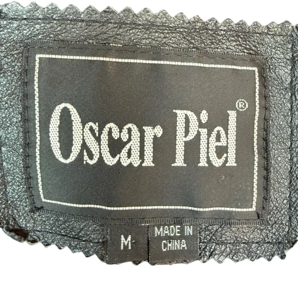 Oscar Piel 100% Leather Belted Button Front Black Coat‎ Jacket Sz M - Image 6