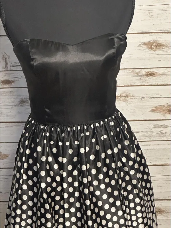 Aidan Mattox strapless cocktail dress Size 4 satin black white polka-dot retro - Image 6