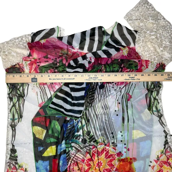 Ali Miles L Tunic Top Artsy Art To Wear Boho Lagenlook Colorful Flowy Lace Sheer - Image 6