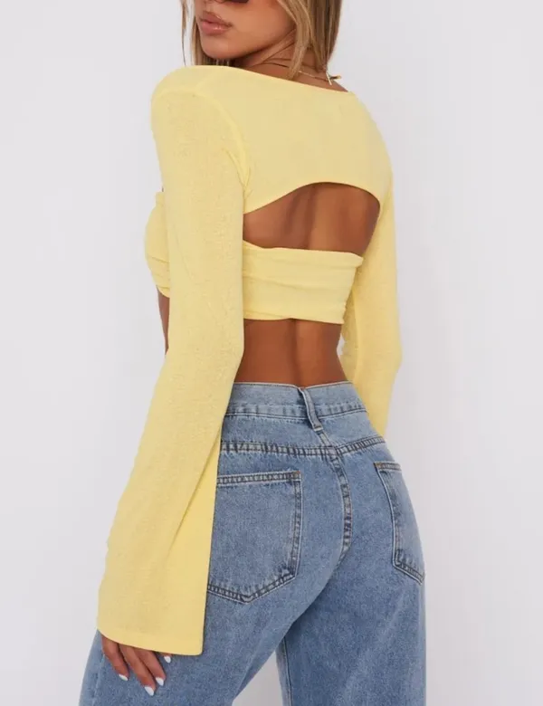 White fox what about me long sleeve crop lemon - Image 2