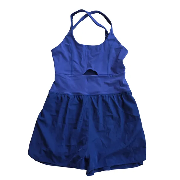 Womens Royal Blue Activewear Romper Runsie Cutout Crisscross Back Medium - Image 2