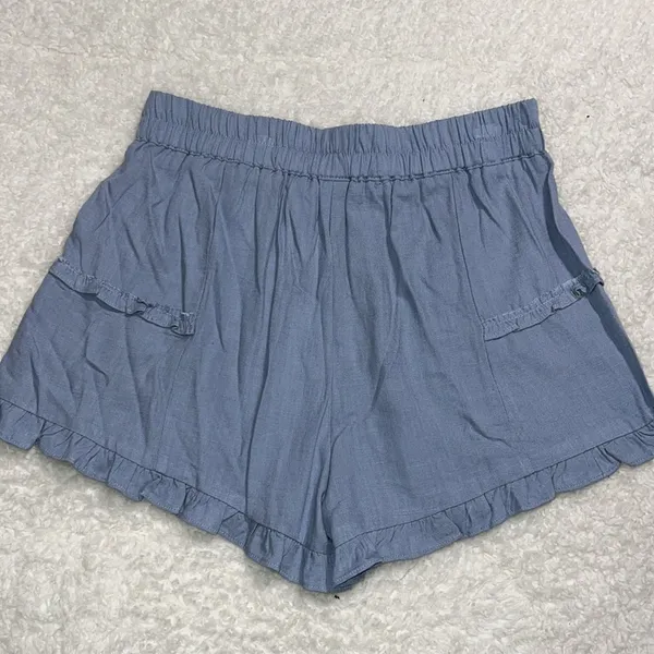 Umgee womens large linen blend baby blue ruffle shorts no pockets elastic waist - Image 11