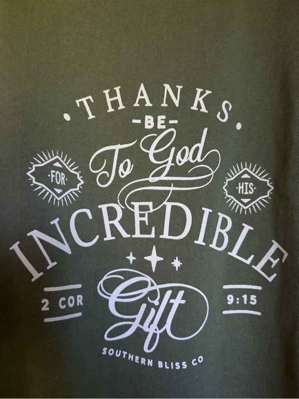 Southern Bliss Co His Incredible Gift Crewneck Sweatshirt Olive Green Large - Image 3