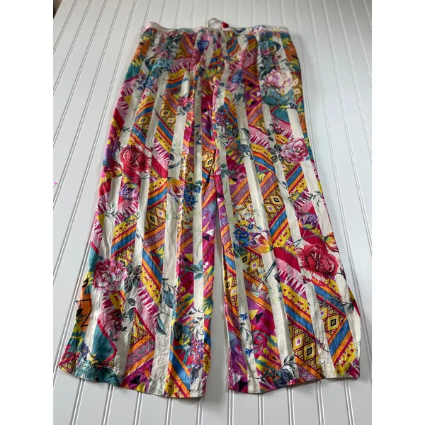 Johnny Was Esplanad Silk Palazzo Pant XL Floral Geometric Wide Leg Boho Colorful - Image 7