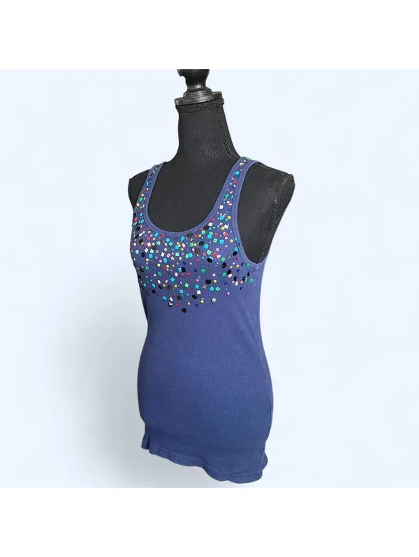 vintage y2k blue sequin tank top old navy glam fairy sparkle size medium 💙 - Image 5