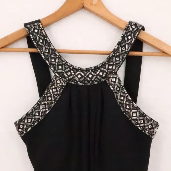 JS Boutique Beaded Halter Neck Cocktail Dress‎ Womens Size 6 Black Chiffon LBD - Image 9
