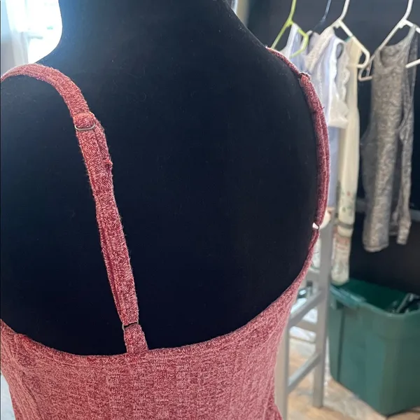 Women's Red ribbed halter style Crop Top with adjustable straps - Image 2