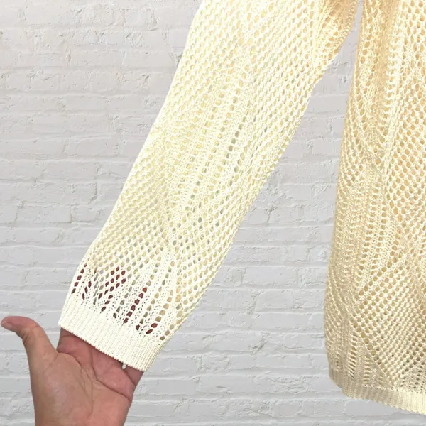 Cream Open Weave Crochet Oversized Slouchy Knit Sweater S - Image 8
