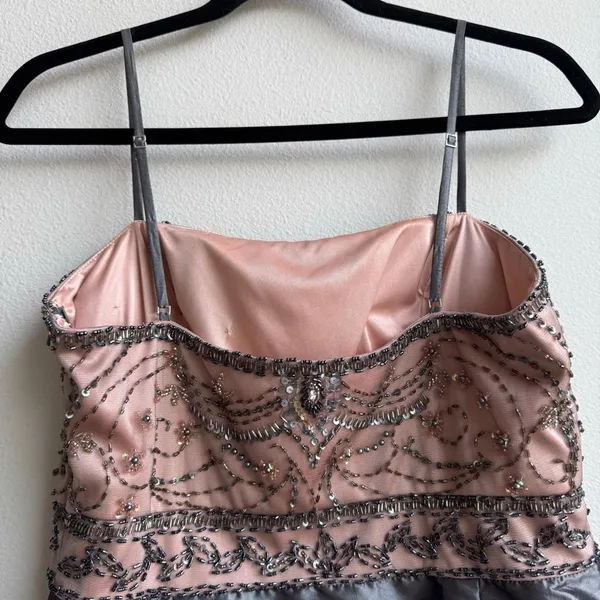 Sue Wong Beaded Embroidered Pink Gray Bubble Cocktail Party Dress Size 10 Medium - Image 4