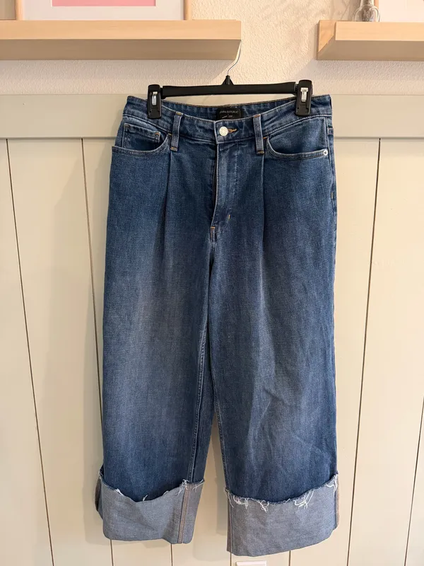 Banana Republic Jeans Womens Medium Wash Blue Hi Rise Wide Leg Crop Cuffed - Image 3