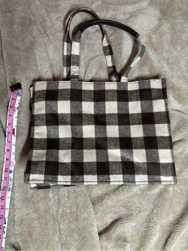 Brown Cream Buffalo Plaid Check Tote Bag Tassel Shoulder Handbag - Image 2