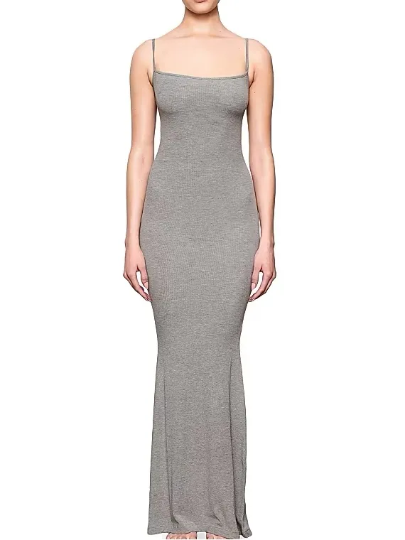 Skims Soft Ribbed Lounge Maxi Long Dress Grey - Image 6