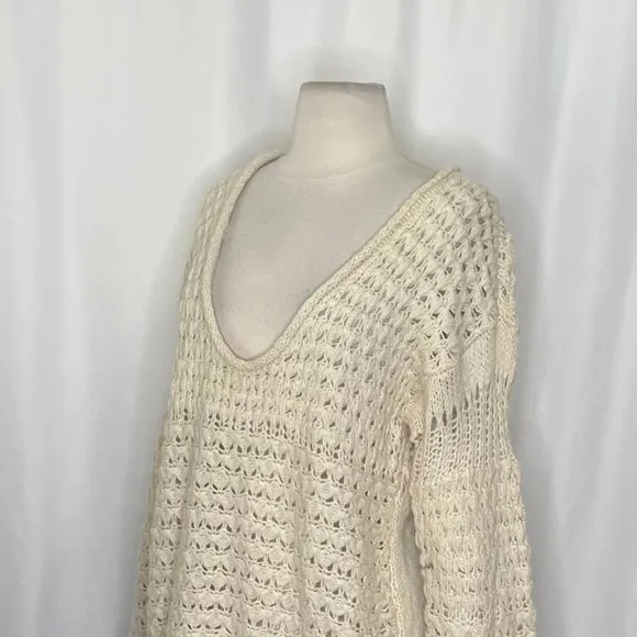 FREE PEOPLE Crashing Waves Scoop Neck Sweater Solid Cream Pullover Knit Small - Image 6