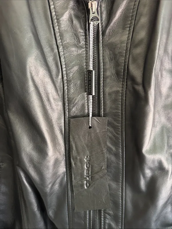 Italian Black Leather Zip-Front Bomber Jacket by CURGÉ EU Size 56 US 3XL - Image 3