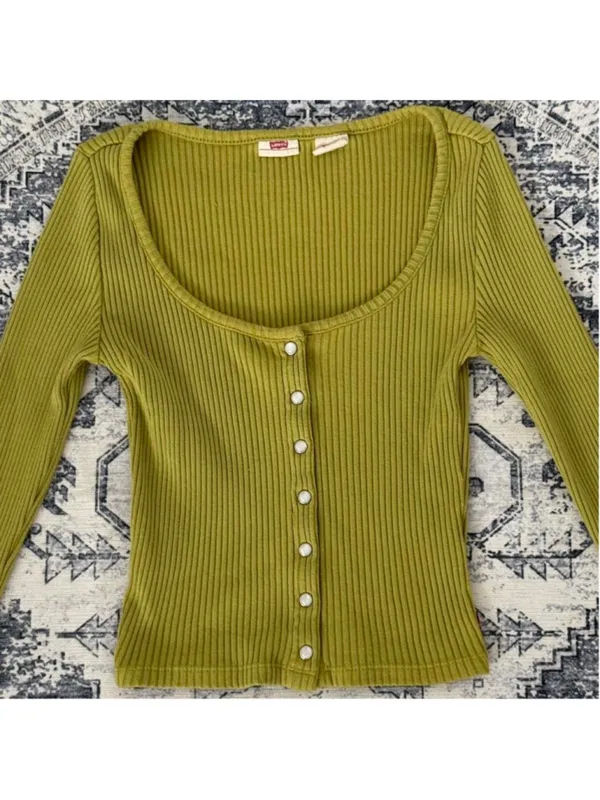 Levi's Green BRITT LONG SLEEVE SNAP FRONT LONG SLEEVE TOP - Size XS - Image 5