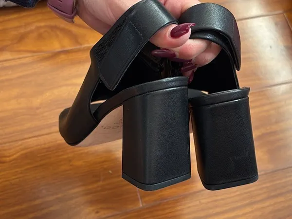 Vince Black Leather Hook and Loop Block Heels - Image 3