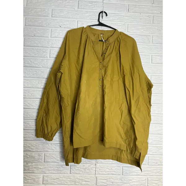 Free People mustard yellow oversized‎ long sleeve top 100% cotton women's medium - Image 3