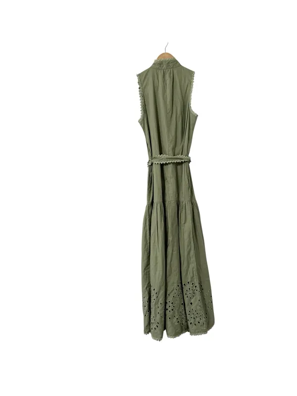 AVEC LES FILLES Eyelet Cotton Button Down Sage Green Maxi Dress - Image 6