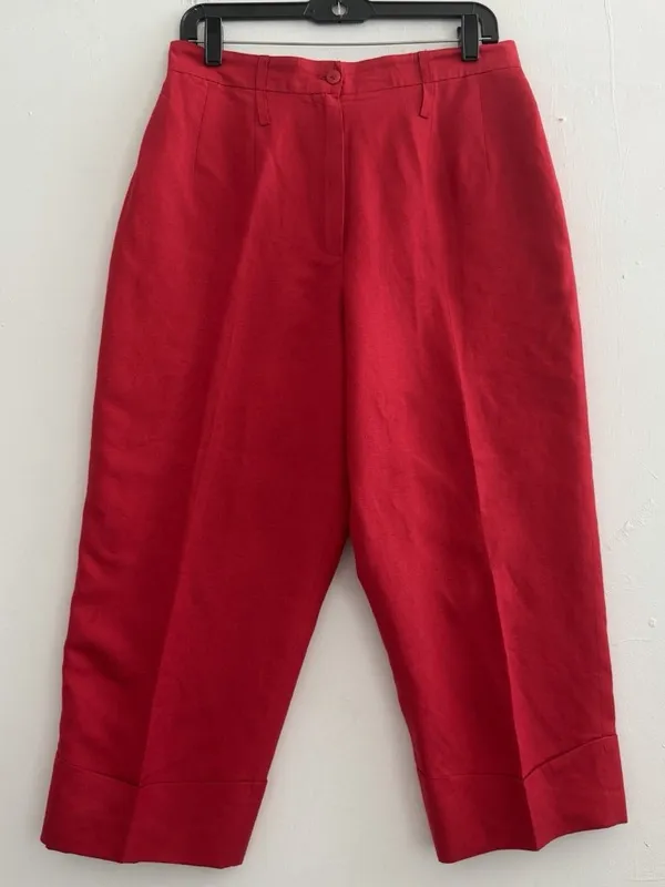 Harve Benard Red Linen Blend Cropped Wide Leg Pants Culottes Size 12 High Rise - Image 2