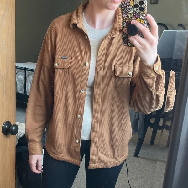 Columbia Waffle Knit Button Down Brown Size M - Image 5