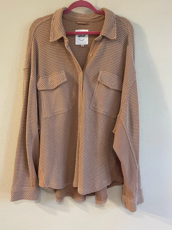 Aerie LumberJane Waffle Shirt Oversized Shacket in Beach Dune Size XXL - Image 2