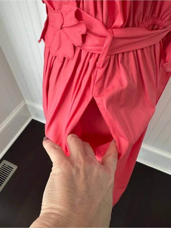NWT Lucy Paris 💯% Cotton Ilona Coral Floral Midi Dress ~ Size Medium 🌺 - Image 9