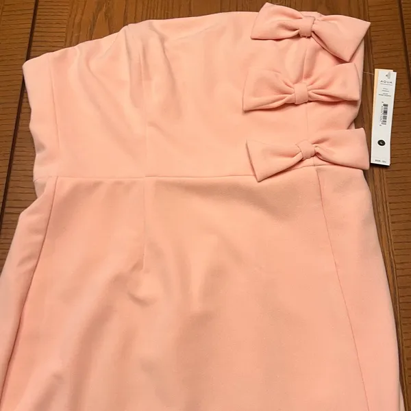 AQUA Strapless Straight Neck Bow Mini‎ Dress Rose Quartz Pink Size Large - Image 4
