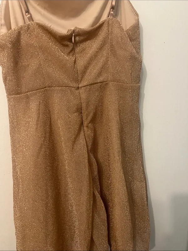 Sparkle Slip Dress in Champagne Rose Gold Small - Image 5
