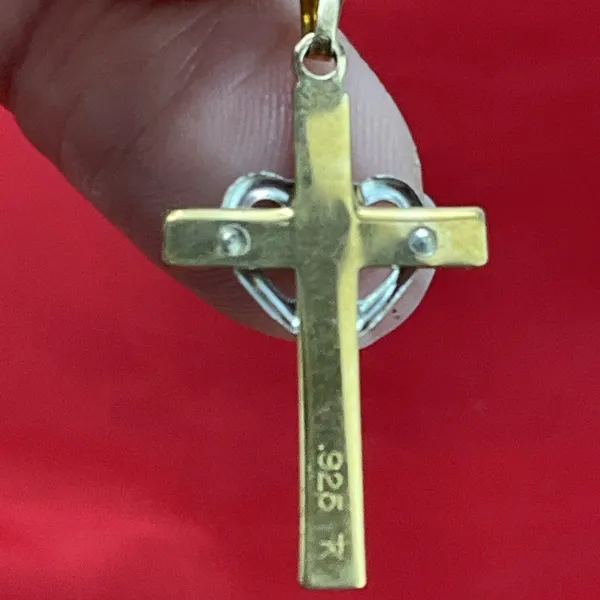 Sterling Silver 925 With Gold Wash Small‎ Cross Pendant Necklace - Image 6