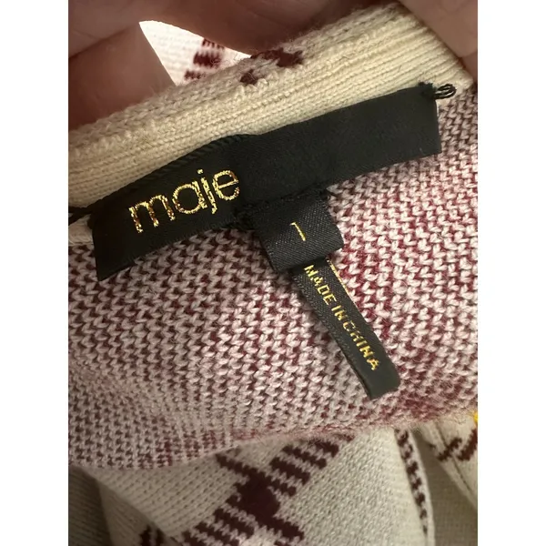 Maje‎ Mademoiselle Bordeaux Windowpane Wool Blend Sweater Cream Burgundy Size 1 - Image 5
