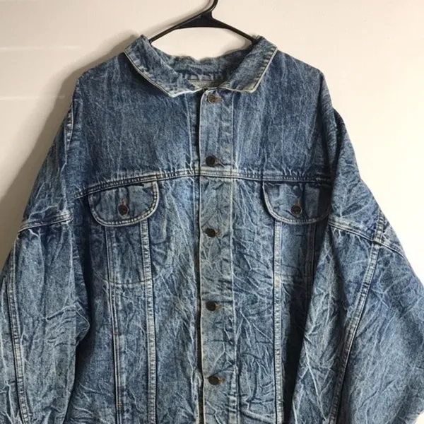 Vintage Tiger Fox Acid Wash Denim Jean Jacket size large‎ oversized - Image 2