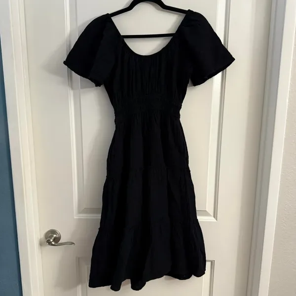 GAP Black Tiered Ruffled Maxi Dress S/S Scoop Neck XS Petite - Image 6