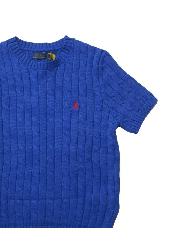 NWT Polo Ralph Lauren Cable-Knit Cotton Short-Sleeve Sweater in Blue M - Image 3