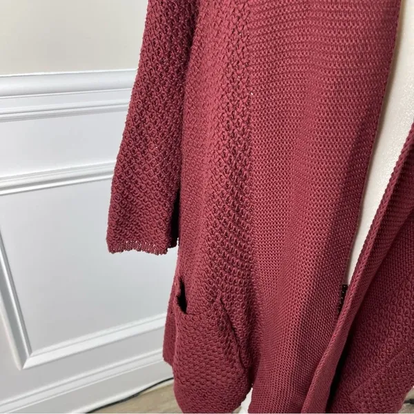 Lucky Brand burgundy‎ knit sweater cardigan size large - Image 3