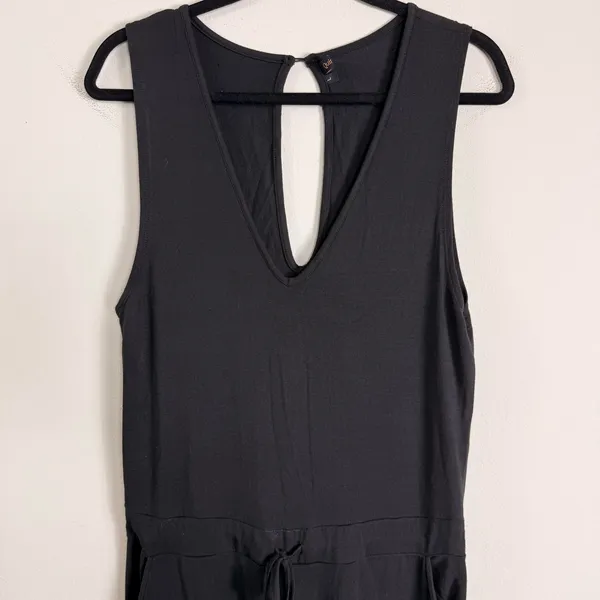 Quince Black Sleeveless V-Neck Wide Leg Drawstring Jersey Jumpsuit Womens Large - Image 3