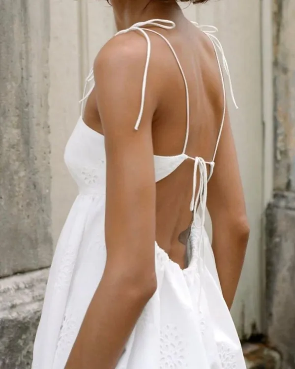 dress mini crochet balloon embroidered white boho vacation casual summer - Image 10