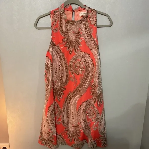 Everly Women Dress Paisley Print Orange Brown Sleeveless Shift Small - Image 2