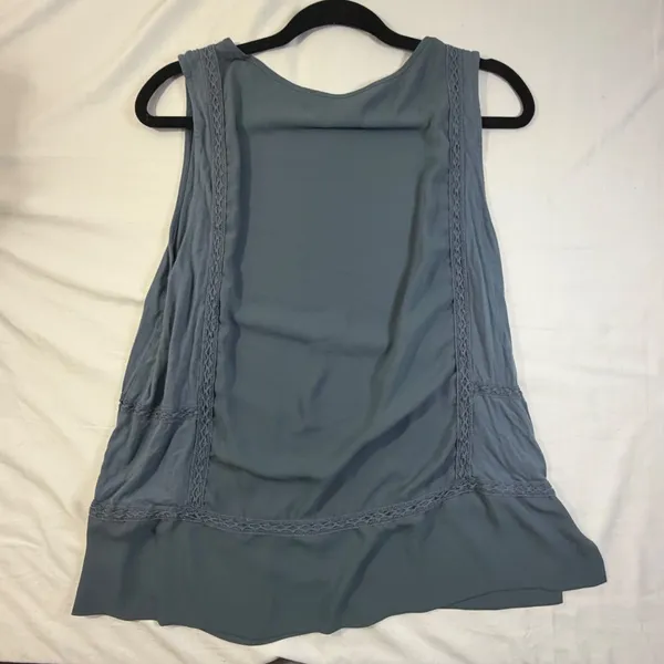Ann Taylor LOFT Blue Sleeveless Crochet Lace Trim Blouse Top Large Boho‎ Whimsy - Image 11