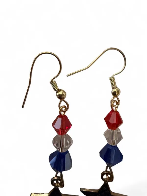 Handmade Red White Blue Crystal American Flag Star Earrings - Image 4