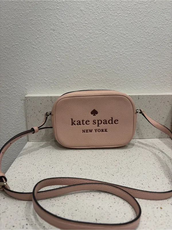Kate Spade Purse Glitter Pink Leather Camera Bag Crossbody Pebbled Leather EUC - Image 14