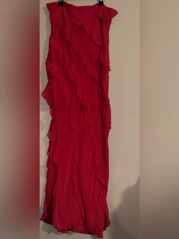 Oh Polly Bandeau Ruffle Detail Maxi Dress in Red nwot - Image 4