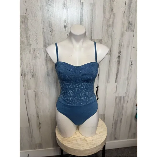 Haute Monde denim rhinestone bodysuit - Image 6