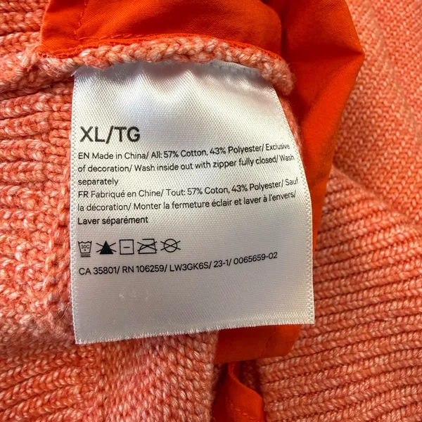 Lululemon‎ Cotton Blend Full Zip Sweater Women XL Coral Good LW3GK6S - Image 6