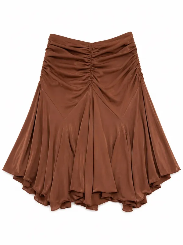 Dance America Ballroom Dance Skirt Brown Ruched Handkerchief Hem XS - Image 4
