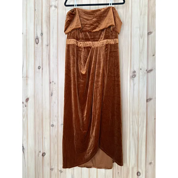 NWT Lulus I'm Enchanted Rust Orange Velvet Off-the-Shoulder Maxi Dress Gala L - Image 2