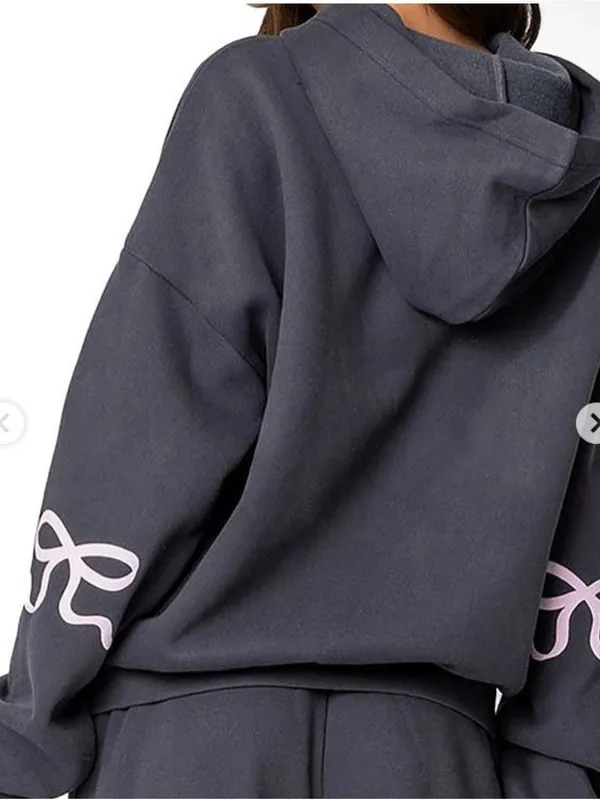 EDIKTED Bonney Bow Detail Hoodie Sweatshirt Size L - Image 13