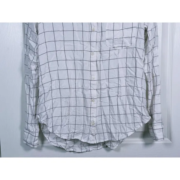 Abercrombie & Fitch Windowpane Button Up Shirt Size M White Black Coastal Preppy - Image 6